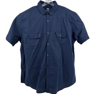 Eight Bells Mens 2XL Navy Blue Cotton Short Sleeve Utility Button Down Shirt
